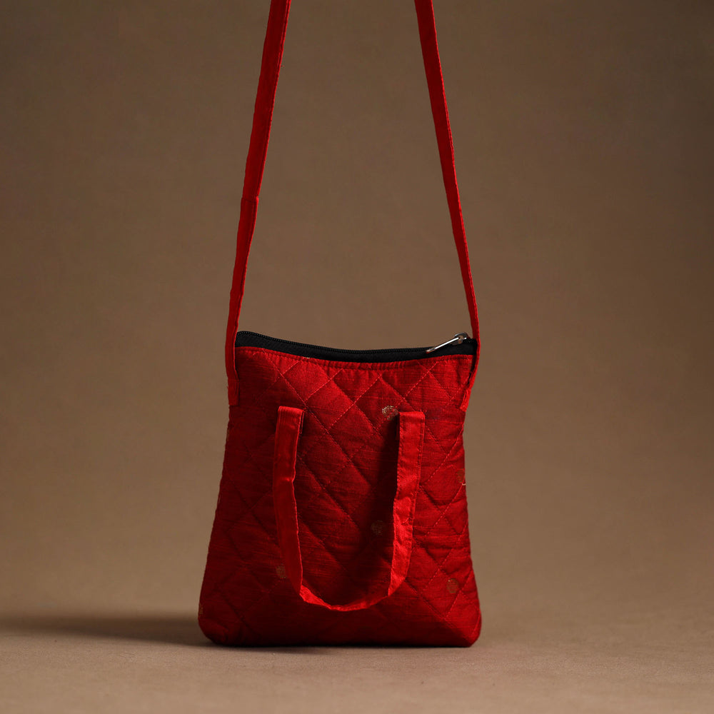 Red - Handcrafted Quilted Silk Sling Bag 33