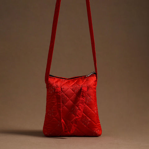 Red - Handcrafted Quilted Silk Sling Bag 34