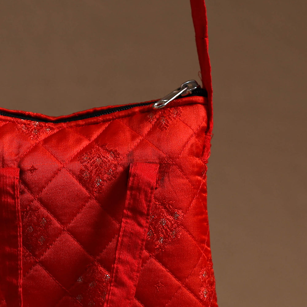 Red - Handcrafted Quilted Silk Sling Bag 34