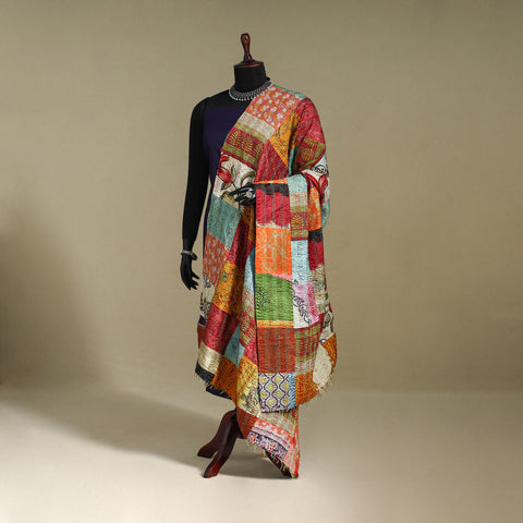 Multicolor - patchwork reversible silk bengal kantha work