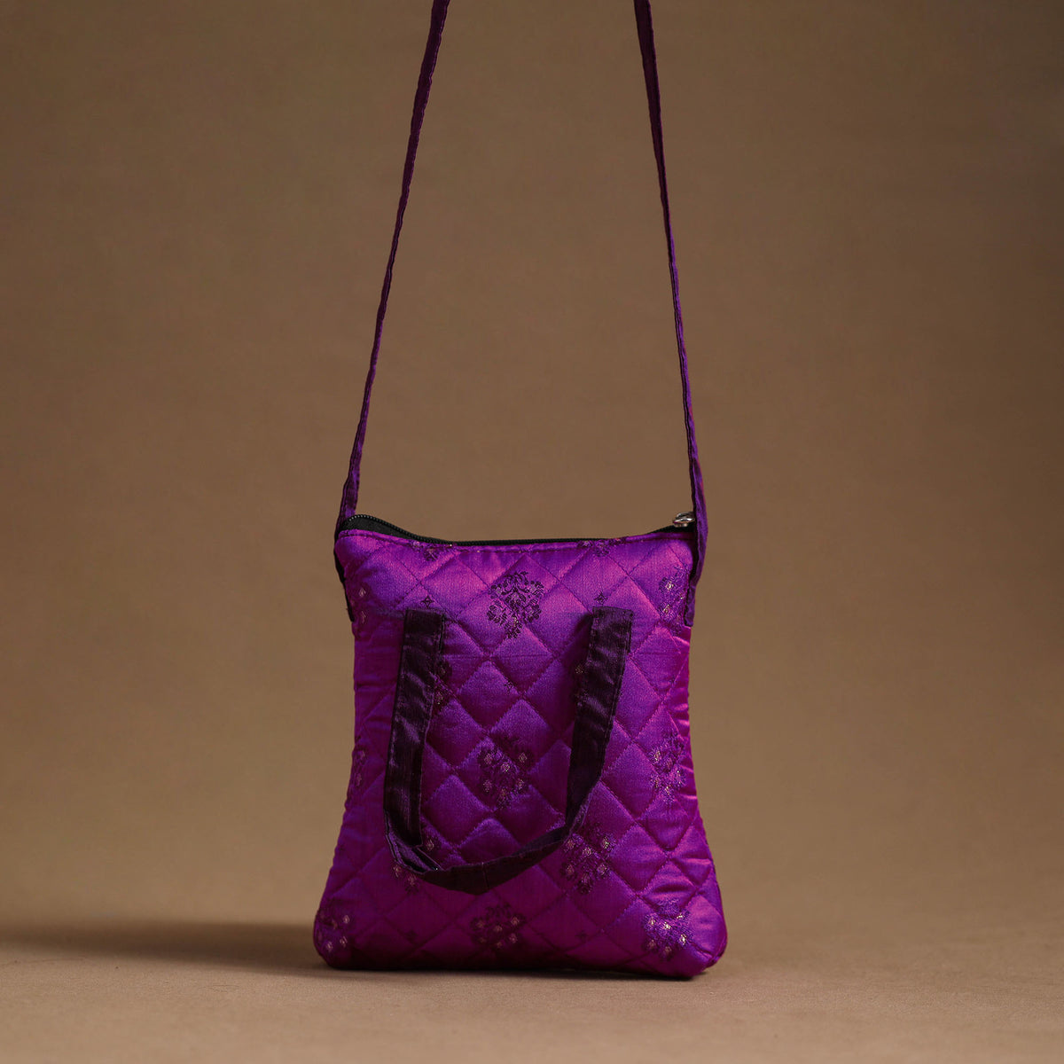 Purple - Handcrafted Quilted Silk Sling Bag 35