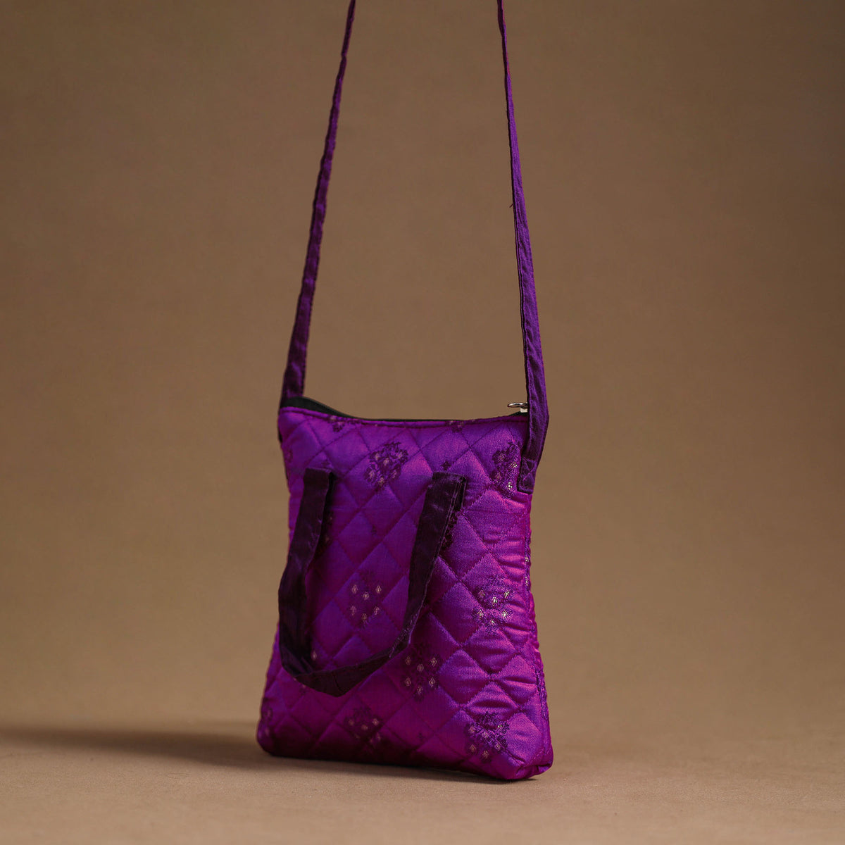 Purple - Handcrafted Quilted Silk Sling Bag 35