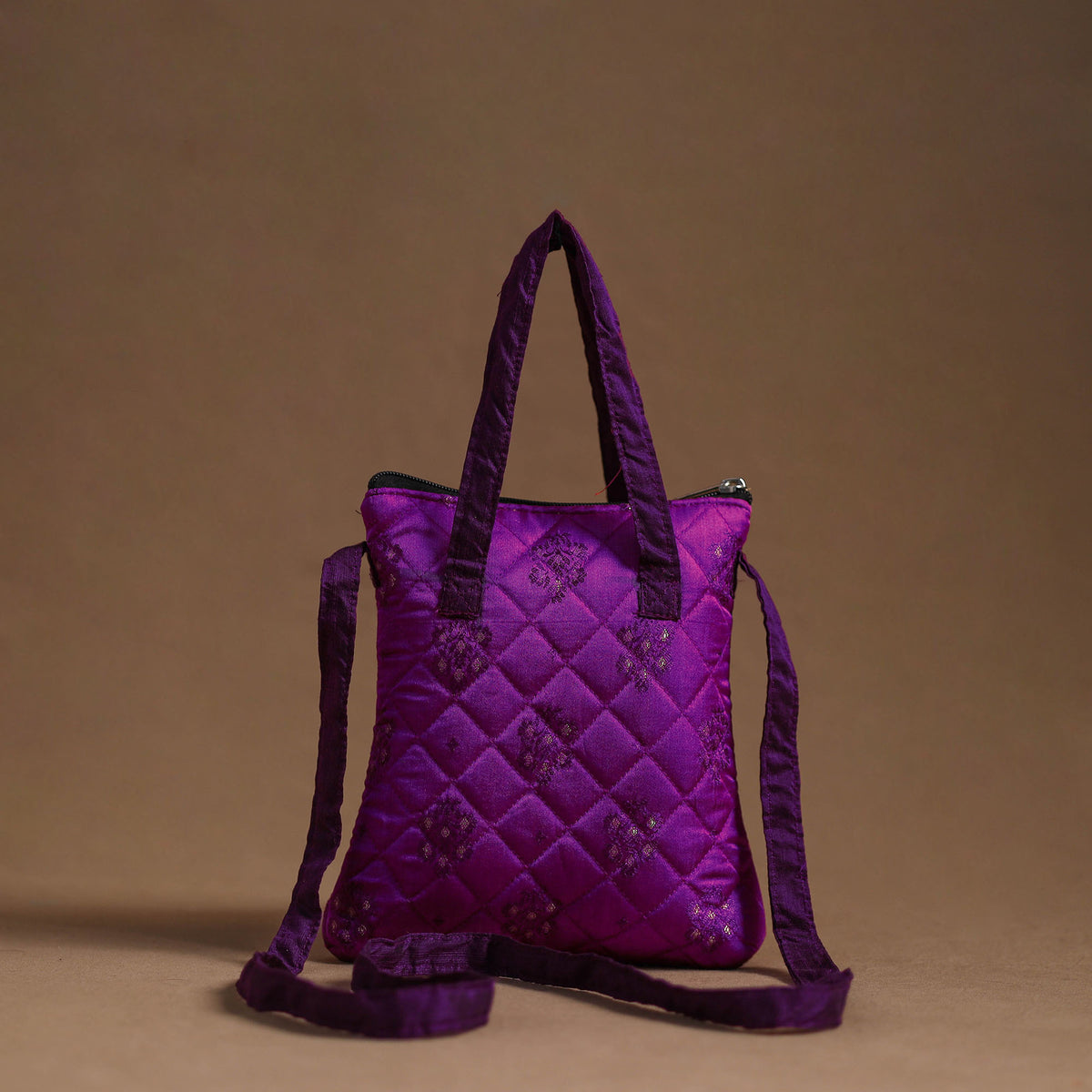 Purple - Handcrafted Quilted Silk Sling Bag 35