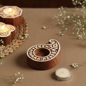  Hand Carved Sheesham Wood Block Tealight Candle Holder Online at iTokri.com 