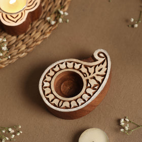  Hand Carved Sheesham Wood Block Tealight Candle Holder Online at iTokri.com 