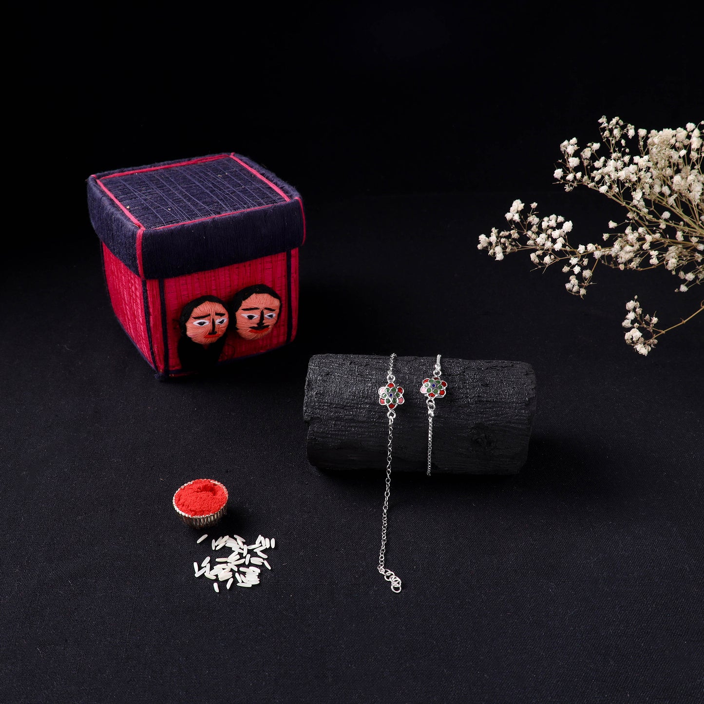 Handcrafted Meenakari Bhaiya Bhabhi Rakhi Set with Coir Box 161