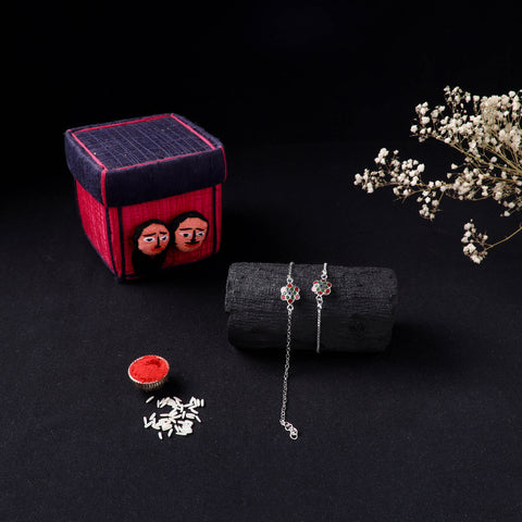 Handcrafted Meenakari Bhaiya Bhabhi Rakhi Set with Coir Box 161
