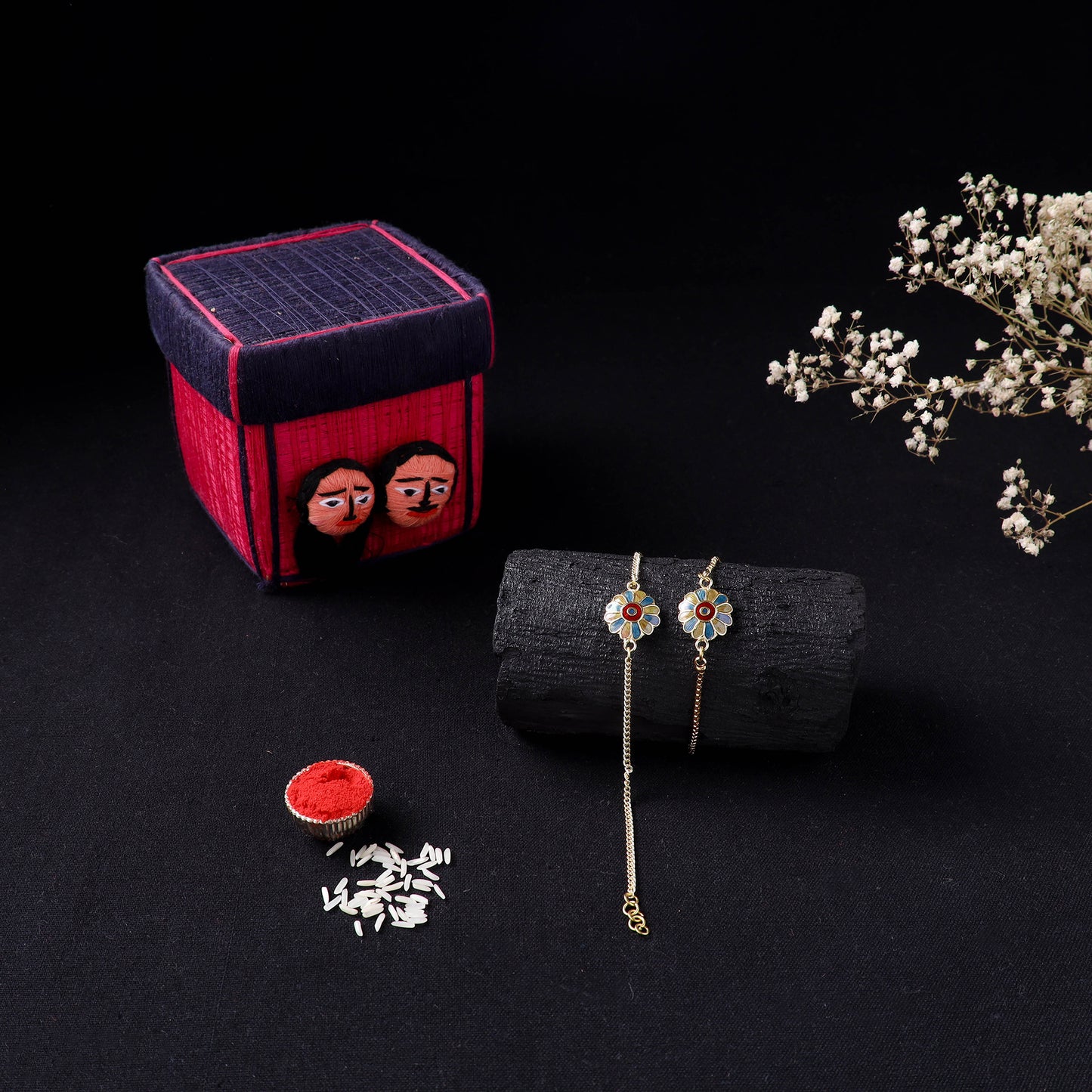 Handcrafted Meenakari Bhaiya Bhabhi Rakhi Set with Coir Box 36