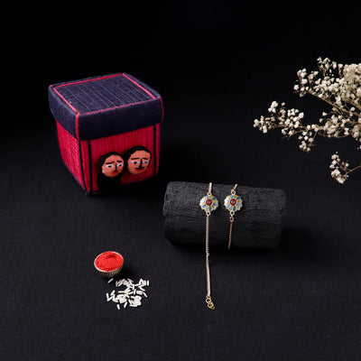 Handcrafted Meenakari Bhaiya Bhabhi Rakhi Set with Coir Box 36