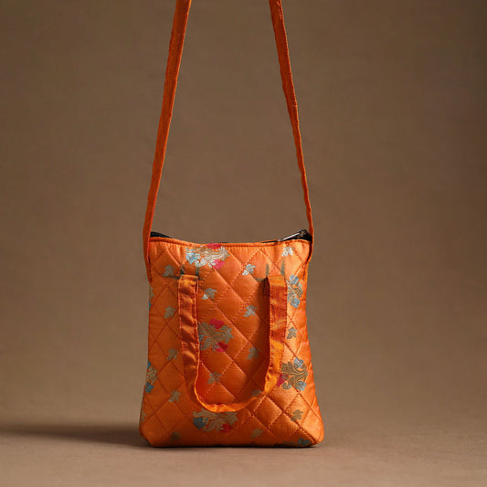 Orange - Handcrafted Quilted Silk Sling Bag 38