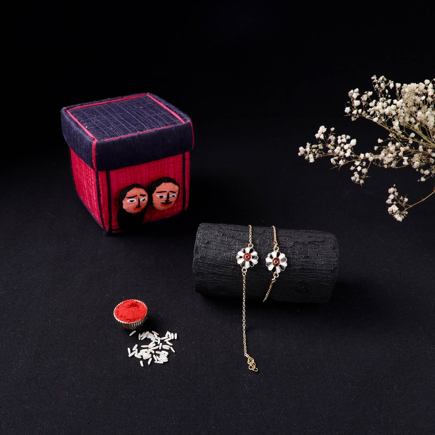 Handcrafted Meenakari Bhaiya Bhabhi Rakhi Set with Coir Box 38