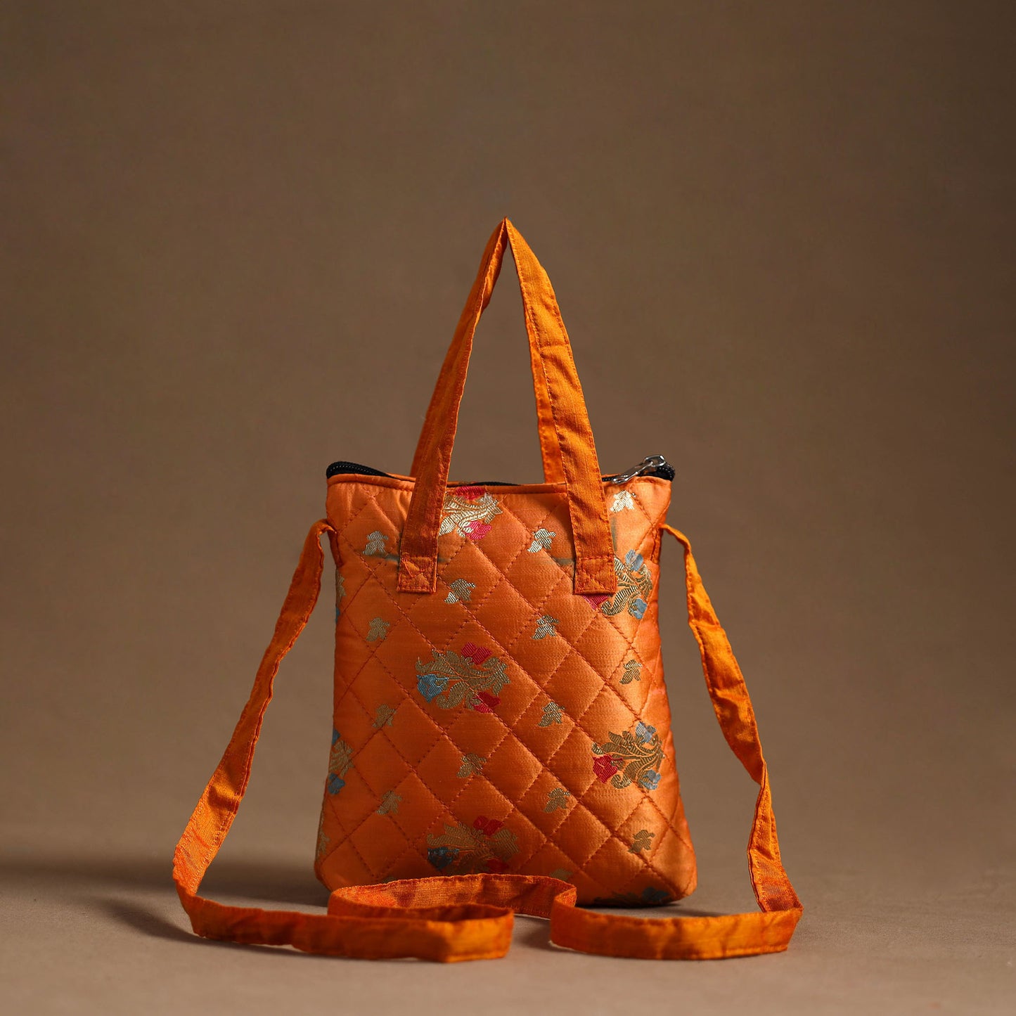 Orange - Handcrafted Quilted Silk Sling Bag 38