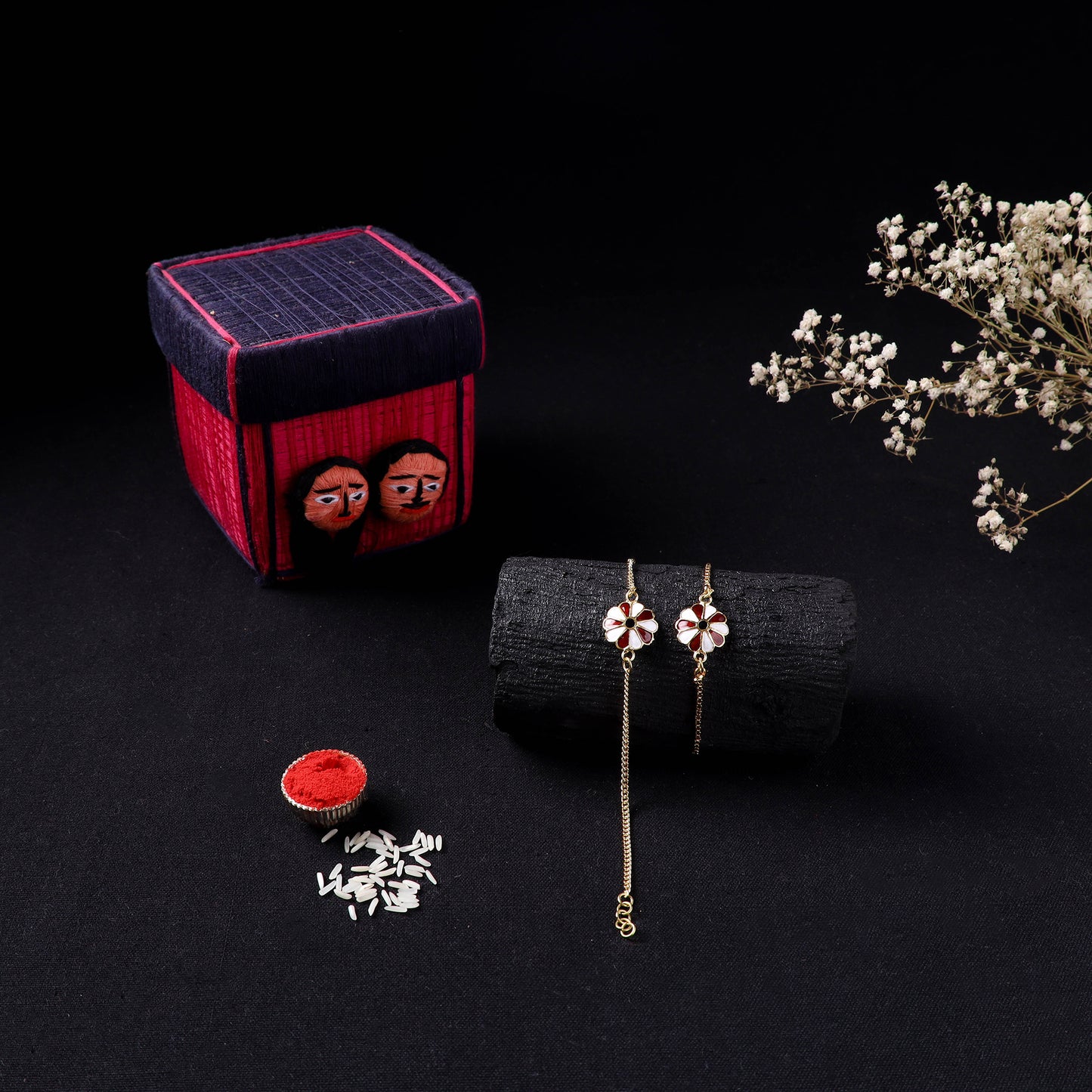 Handcrafted Meenakari Bhaiya Bhabhi Rakhi Set with Coir Box 39