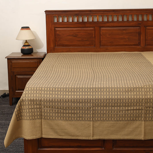 Brown - Pure Cotton Single Handloom Bed Cover from Bijnor 34