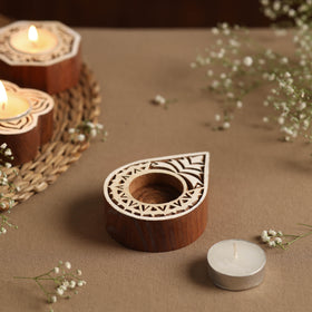  Hand Carved Sheesham Wood Block Tealight Candle Holder Online at iTokri.com 