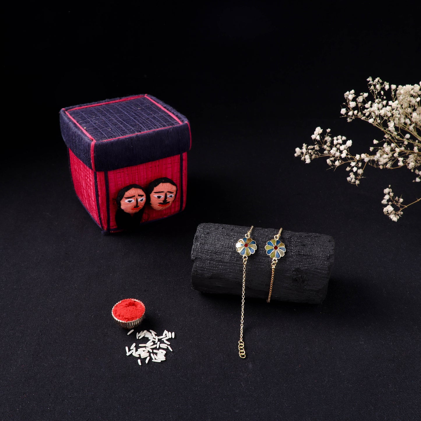 Handcrafted Meenakari Bhaiya Bhabhi Rakhi Set with Coir Box 40