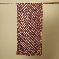 Brown - Leheriya Tie-Dye Chanderi Silk Handloom Stole with Zari Border 44