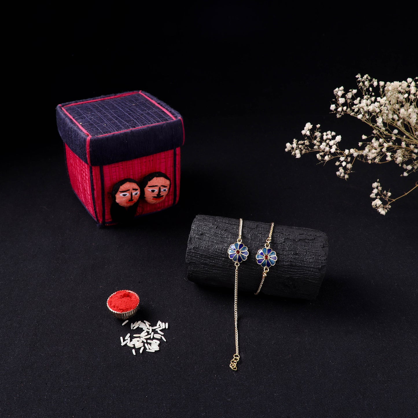 Handcrafted Meenakari Bhaiya Bhabhi Rakhi Set with Coir Box 41