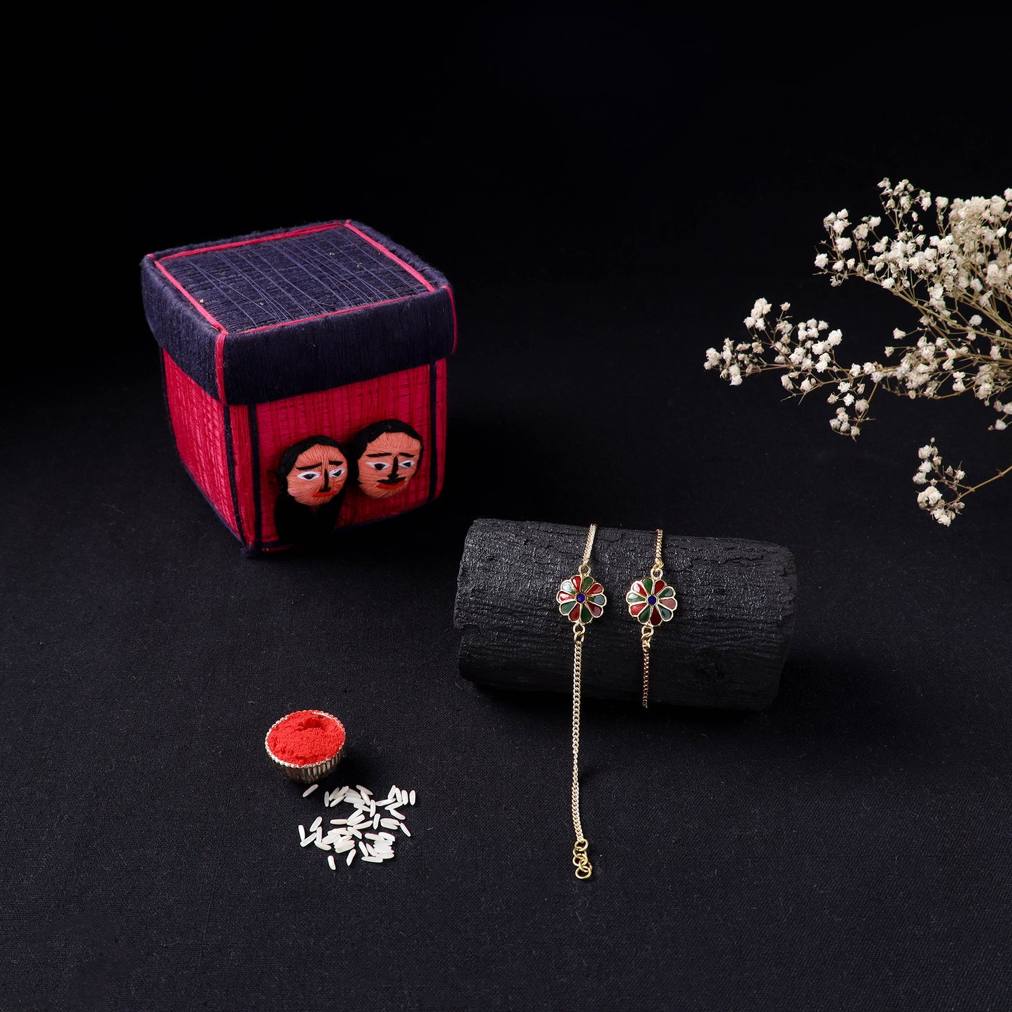 Handcrafted Meenakari Bhaiya Bhabhi Rakhi Set with Coir Box 42