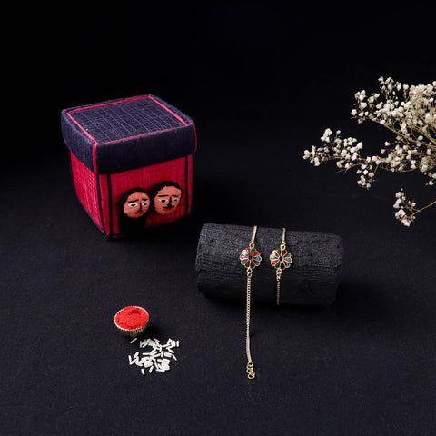 Handcrafted Meenakari Bhaiya Bhabhi Rakhi Set with Coir Box 42