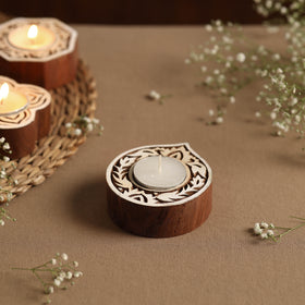  Hand Carved Sheesham Wood Block Tealight Candle Holder Online at iTokri.com 