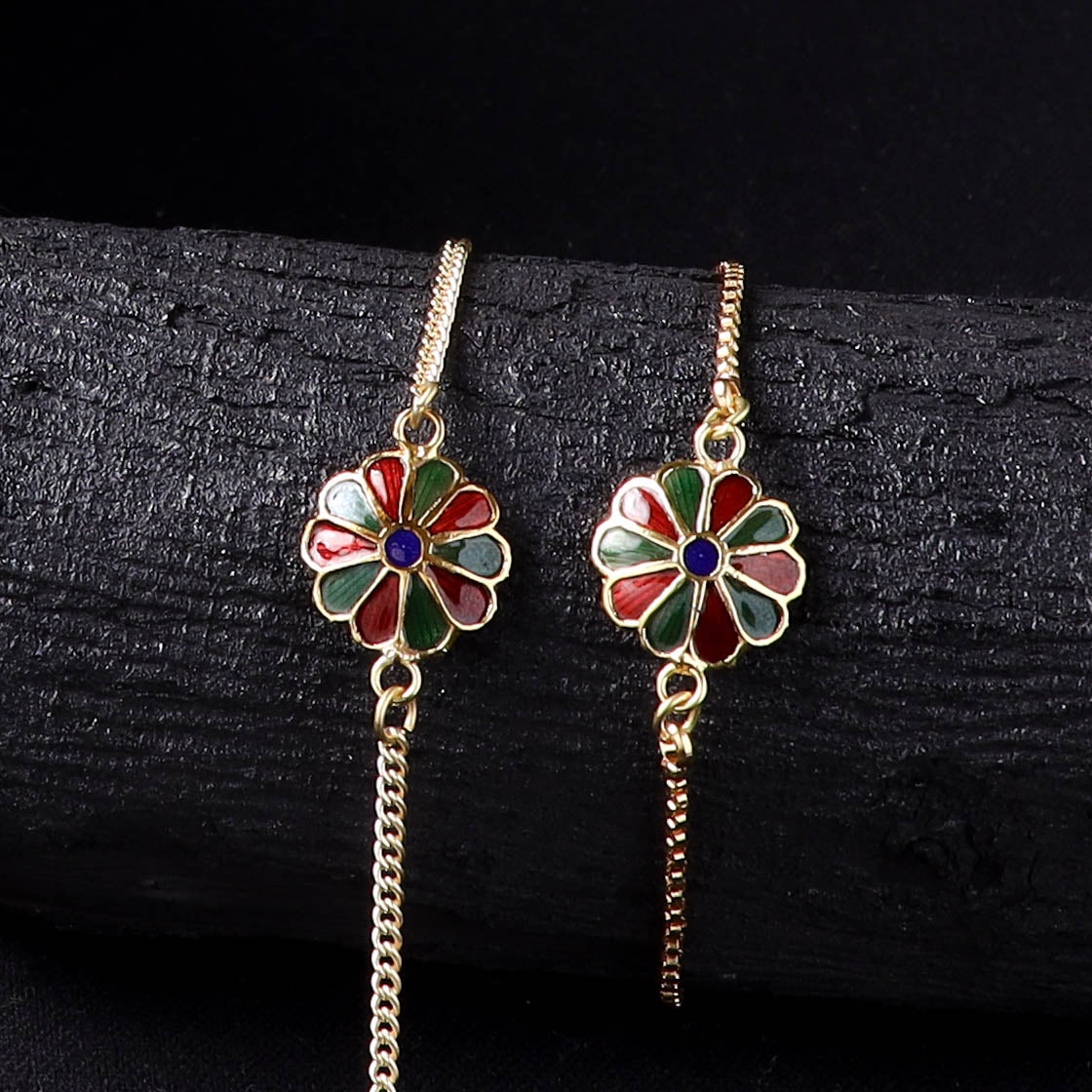 Handcrafted Meenakari Bhaiya Bhabhi Rakhi Set with Coir Box 42