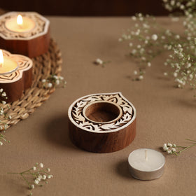  Hand Carved Sheesham Wood Block Tealight Candle Holder Online at iTokri.com 