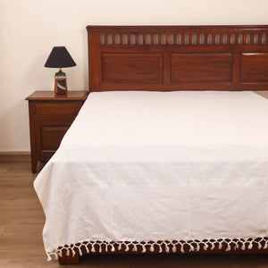 White - Bijnor Pure Handloom Cotton Single Bed Sheet (90 x 60 in) 80