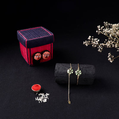 Handcrafted Meenakari Bhaiya Bhabhi Rakhi Set with Coir Box 44