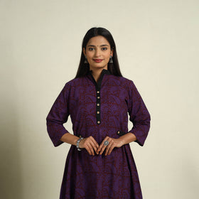  Block Print Mul Cotton A-Line Purple Bagh Kurta for Women