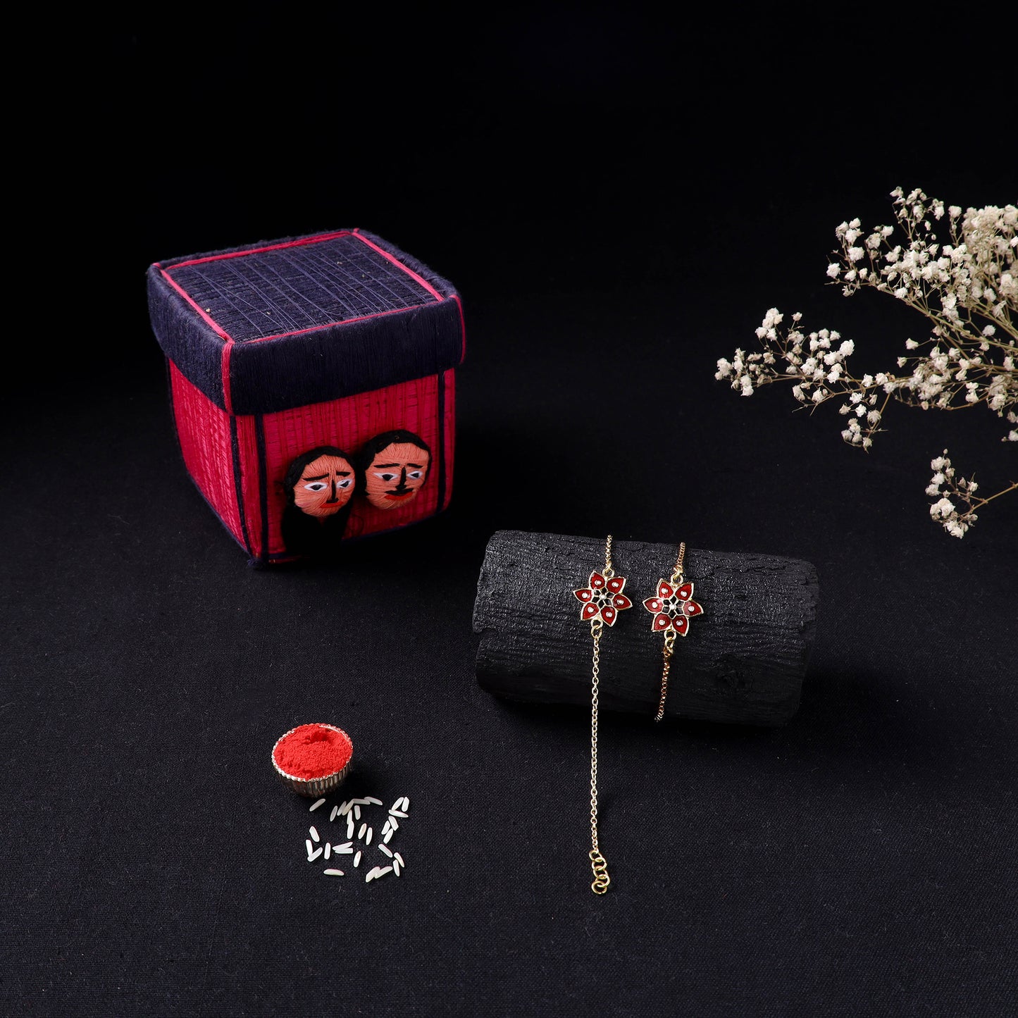 Handcrafted Meenakari Bhaiya Bhabhi Rakhi Set with Coir Box 47