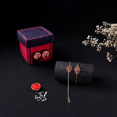 Handcrafted Meenakari Bhaiya Bhabhi Rakhi Set with Coir Box 47
