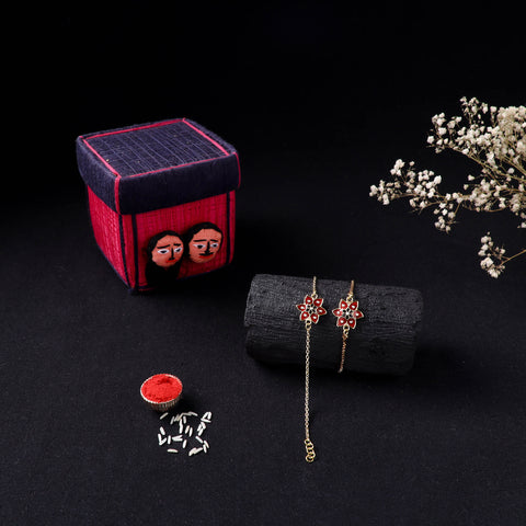 Handcrafted Meenakari Bhaiya Bhabhi Rakhi Set with Coir Box 47