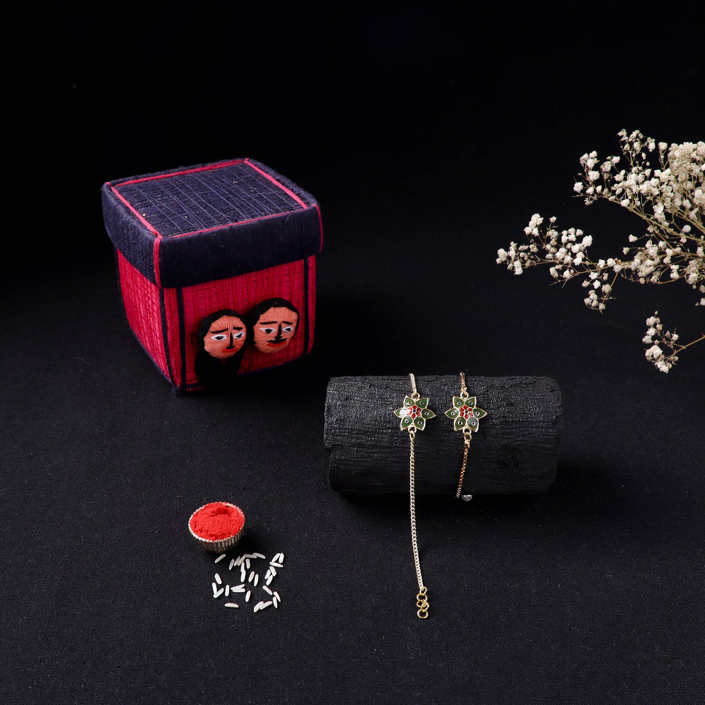 Handcrafted Meenakari Bhaiya Bhabhi Rakhi Set with Coir Box 49