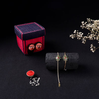 Handcrafted Meenakari Bhaiya Bhabhi Rakhi Set with Coir Box 49
