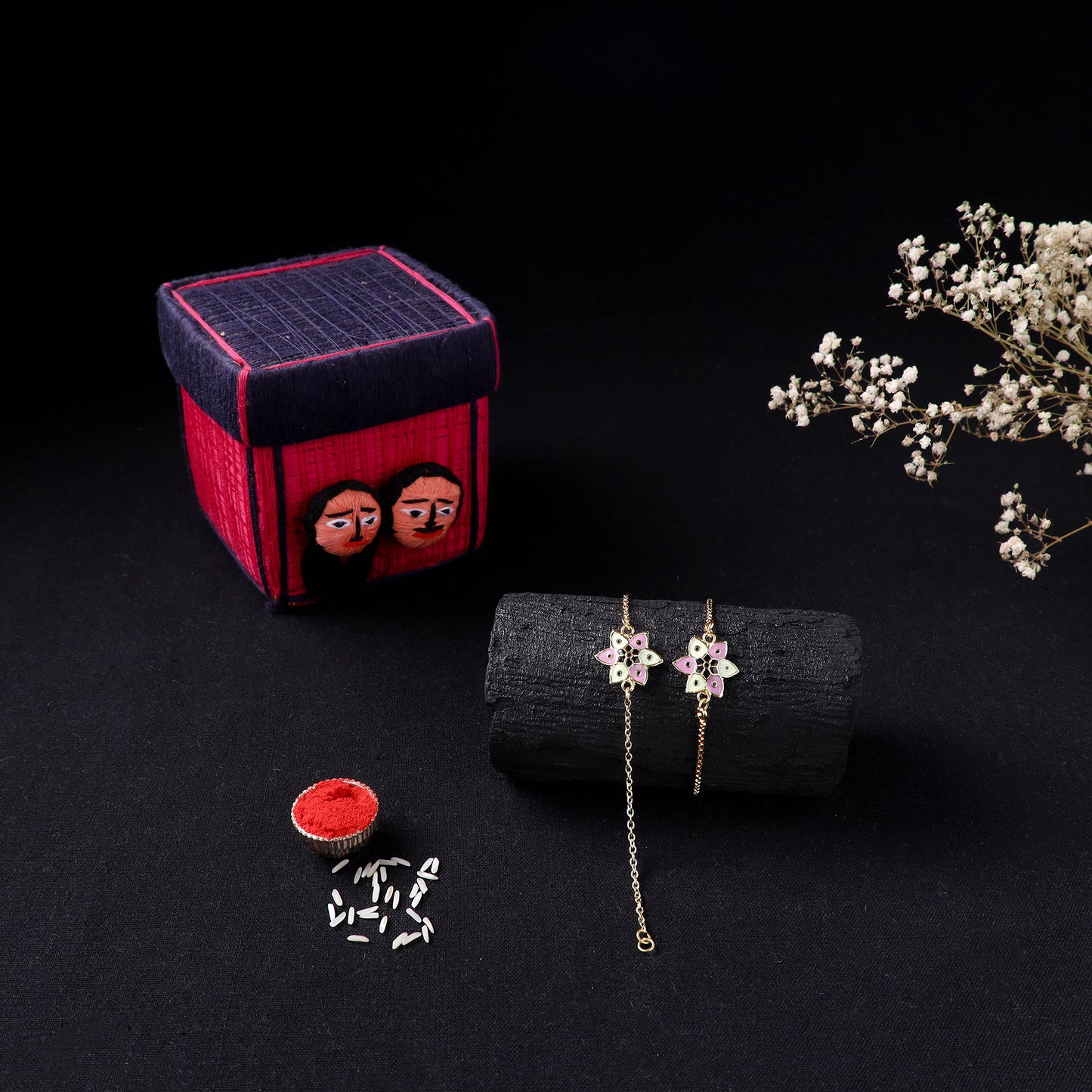 Handcrafted Meenakari Bhaiya Bhabhi Rakhi Set with Coir Box 50