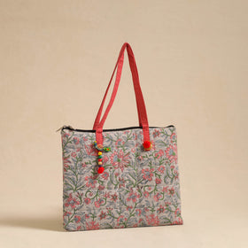 Grey Handcrafted Quilted Cotton Hand Bag