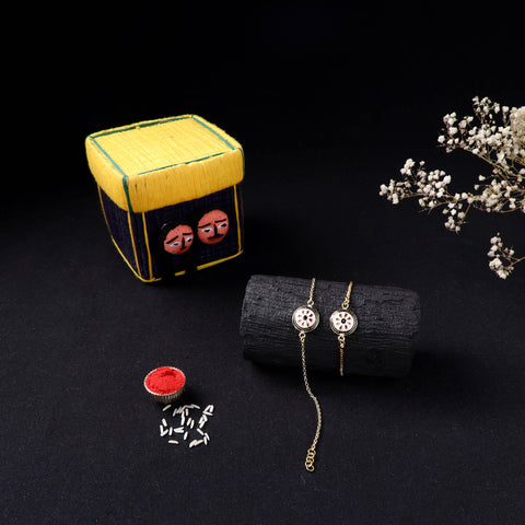 Handcrafted Meenakari Bhaiya Bhabhi Rakhi Set with Coir Box 52