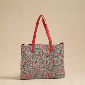 Grey Handcrafted Quilted Cotton Hand Bag