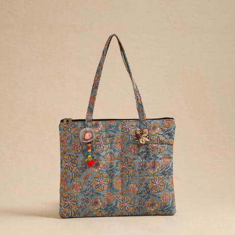 Blue Handcrafted Quilted Cotton Hand Bag