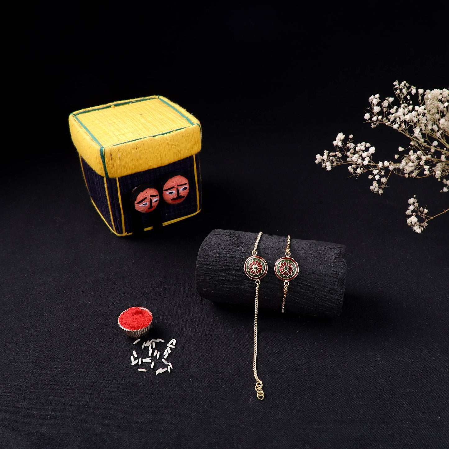 Handcrafted Meenakari Bhaiya Bhabhi Rakhi Set with Coir Box 54