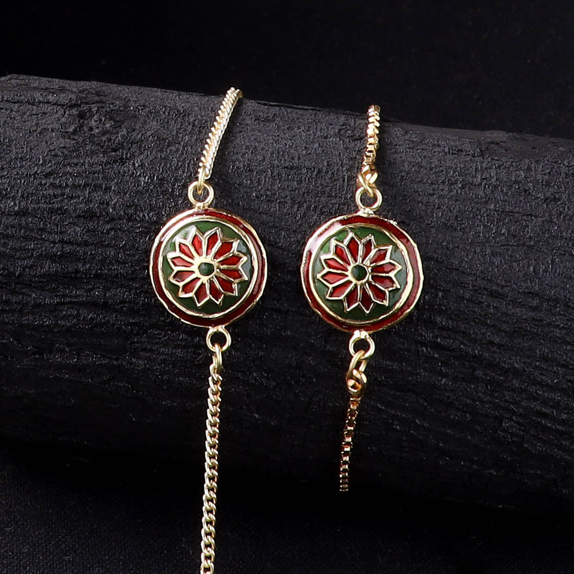Handcrafted Meenakari Bhaiya Bhabhi Rakhi Set with Coir Box 54