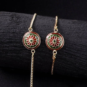 Handcrafted Meenakari Bhaiya Bhabhi Rakhi Set with Coir Box 54