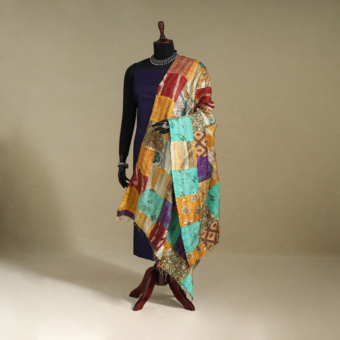 Multicolor - patchwork reversible silk bengal kantha work