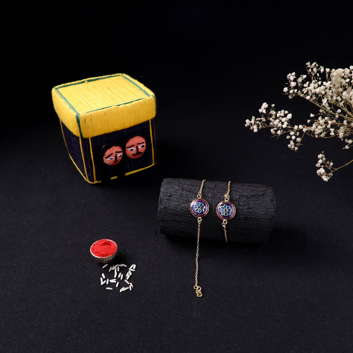 Handcrafted Meenakari Bhaiya Bhabhi Rakhi Set with Coir Box 56