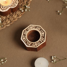  Hand Carved Sheesham Wood Block Tealight Candle Holder Online at iTokri.com 