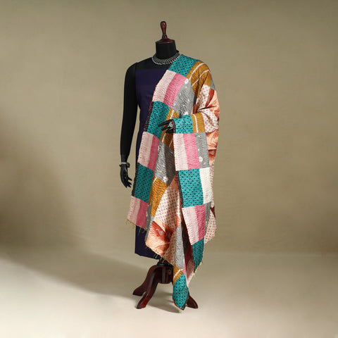 Multicolor - patchwork reversible silk bengal kantha work