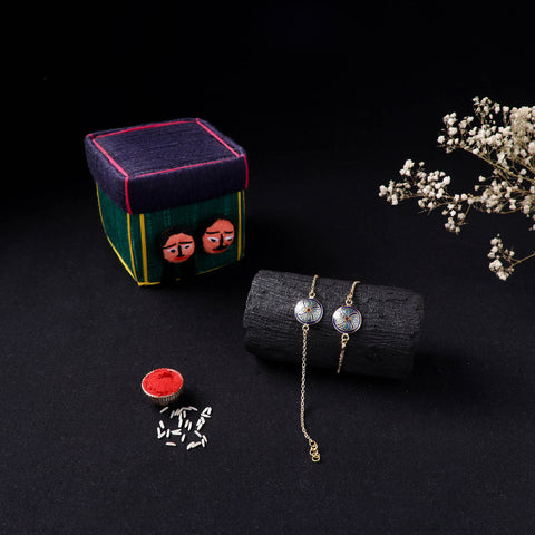 Handcrafted Meenakari Bhaiya Bhabhi Rakhi Set with Coir Box 61
