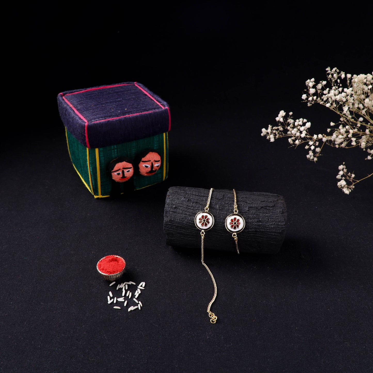 Handcrafted Meenakari Bhaiya Bhabhi Rakhi Set with Coir Box 62
