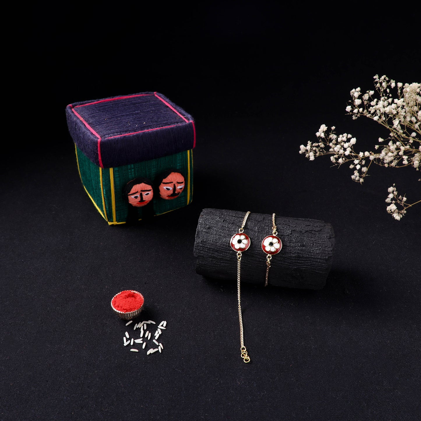 Handcrafted Meenakari Bhaiya Bhabhi Rakhi Set with Coir Box 63